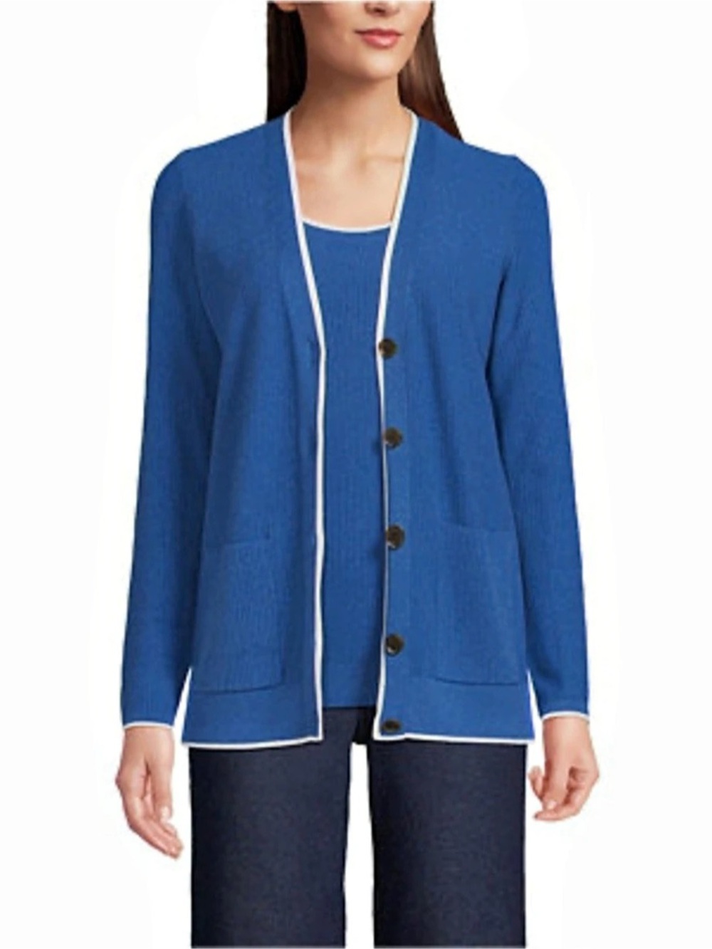 Lands' End Fine Gauge Cotton Cardigan and Tank Sweater Set Blue 2X